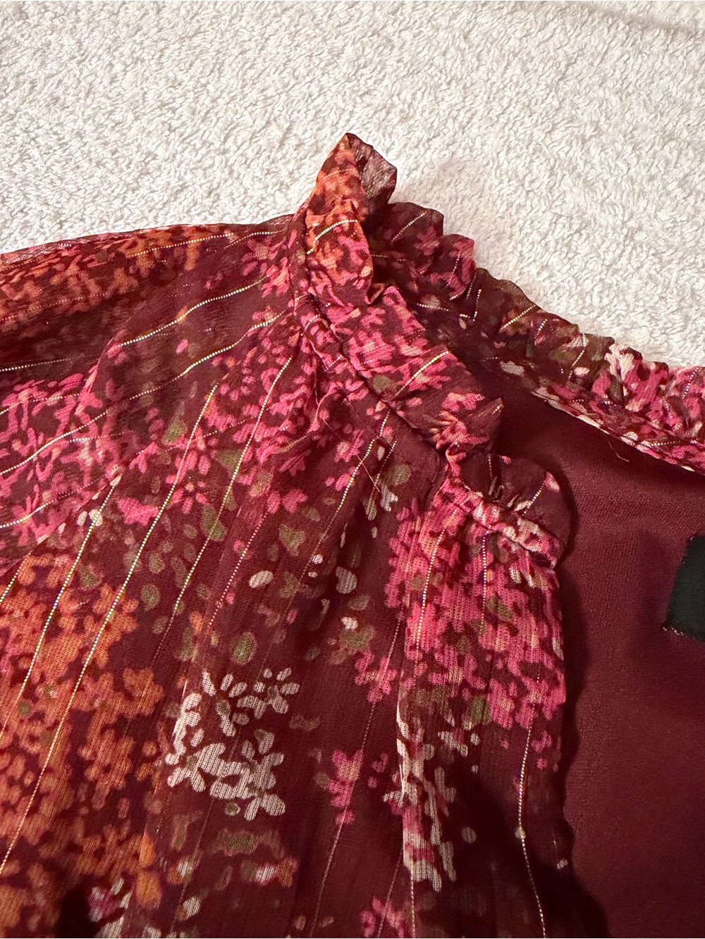 NWT MSK Chiffon Metallic Striped Floral Tiered Ruffle Peasant Romantic Dress - Picture 6 of 10